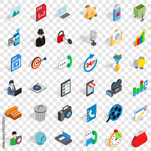 Web mobile icons set. Isometric style of 36 web mobile vector icons for web for any design