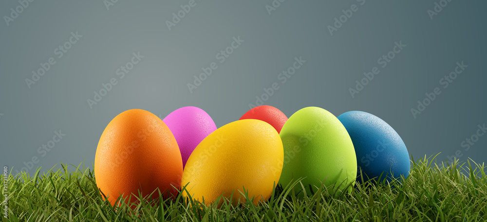 colorful Easter eggs green grass 3d-illustration colorful Easter eggs green grass 3d-illustration