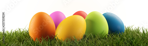 Fotografie colorful Easter eggs green grass 3d-illustration