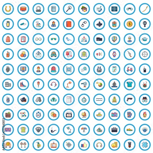 100 military icons set. Cartoon illustration of 100 military vector icons isolated on white background