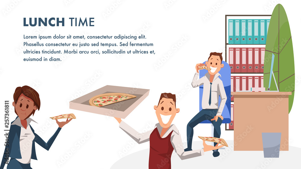 Office Character with Pizza Lunch Time Banner Office Character with Pizza Lunch Time Banner