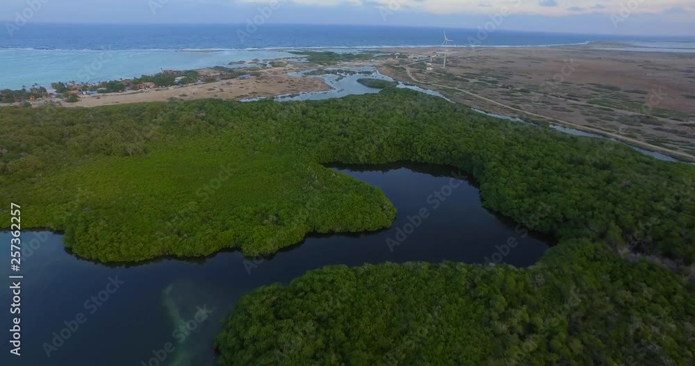 The lagoon and mangroves of Lac Bay in Bonaire, Netherlands Antilles. Aerial shot. The lagoon and mangroves of Lac Bay in Bonaire, Netherlands Antilles. Aerial shot.