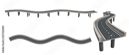 Curved road on supports. 3d Vector illustration.