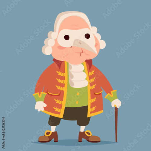 Fancy mask wig cane adult noble medieval aristocrat cartoon design vector illustration