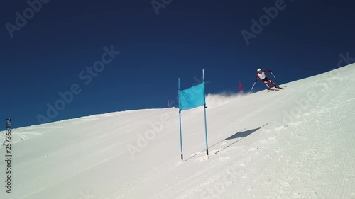 4K ski race giant slalom man in slow motion