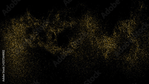 Gold Glitter Texture Isolated On Black. Amber Particles Color. Celebratory Background. Golden Explosion Of Confetti. Design Element. Digitally Generated Image. Vector Illustration, Eps 10.