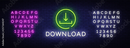 Download neon text vector design template. Download neon sign, light banner design element colorful modern design trend, night bright advertising, bright sign. Vector. Editing text neon sign