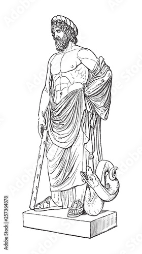 Sculpture of Asclepius - Vintage illustration from Meyers Konversations-Lexikon 1897
