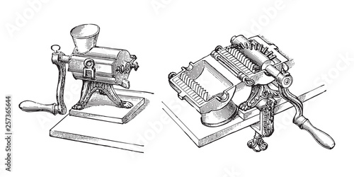 Meat grinder / vintage illustration from Meyers Konversations-Lexikon 1897