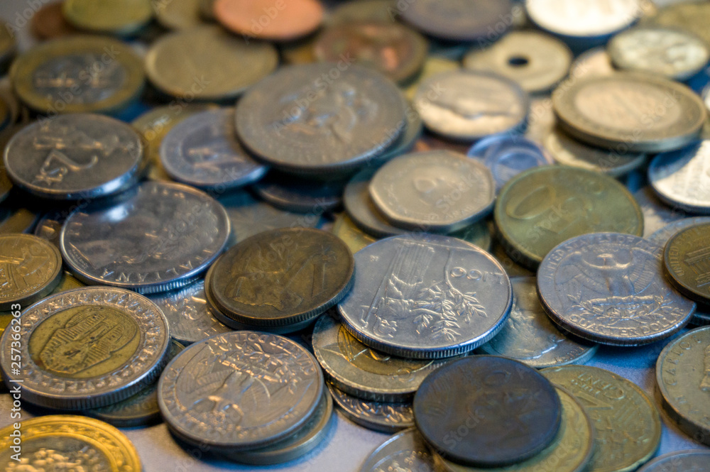 Collection of different coins background. Collection of different coins background.