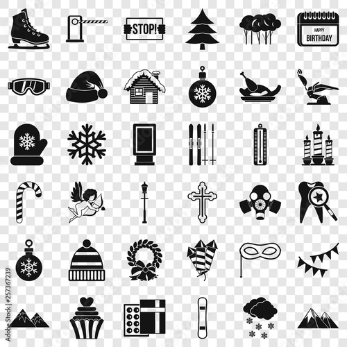 Winter holiday icons set. Simple style of 36 winter holiday vector icons for web for any design