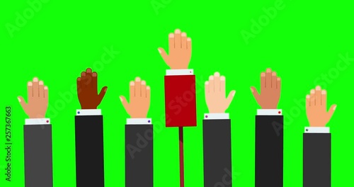 4K animation of the hands of employees of the company's business when voting. Concept of business management, creative proposals and leadership. 4K video