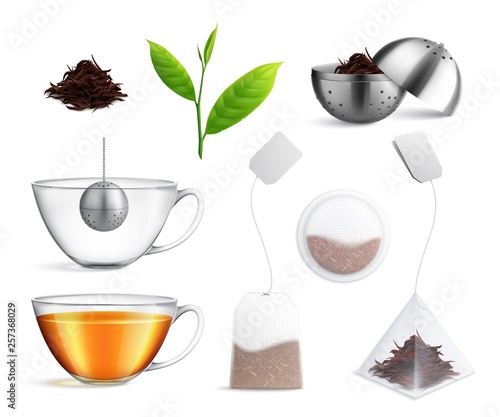 Tea Brewing Bag Realistic Icon Set