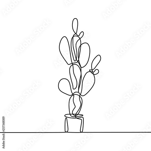 One line drawing of cactus isolated on white background