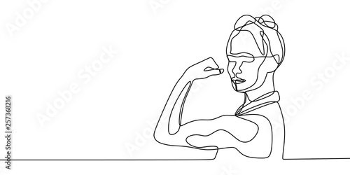 Strong women continuous one line drawing vector illustration. Concept of girl power minimalism design.