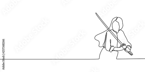 Lady ninja one continuous line art drawing
