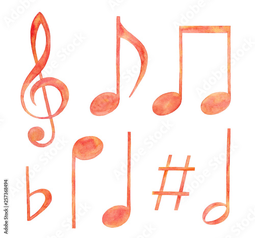 Collection of watercolor music notes.
