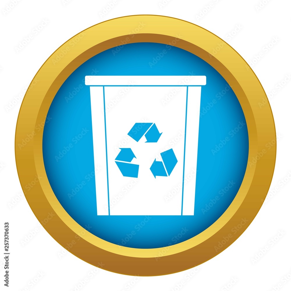 Trash bin with recycle symbol icon blue vector isolated on white background for any design Trash bin with recycle symbol icon blue vector isolated on white background for any design