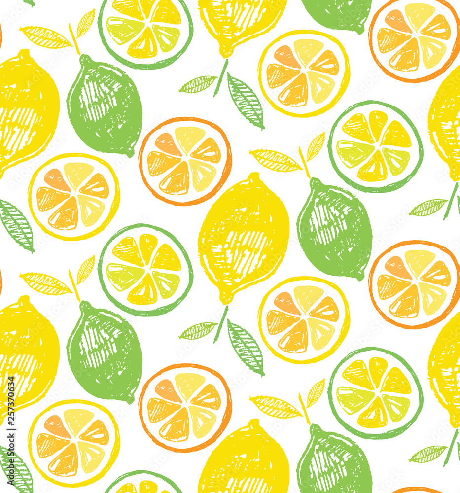 Hand drawn doodle citrus pattern background