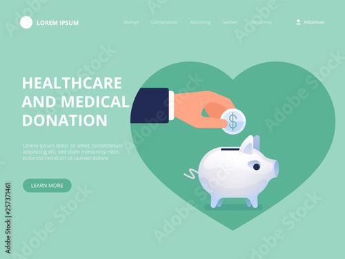 Healthcare and medical donation. Concept of Care and Love. Vector flat illustration
