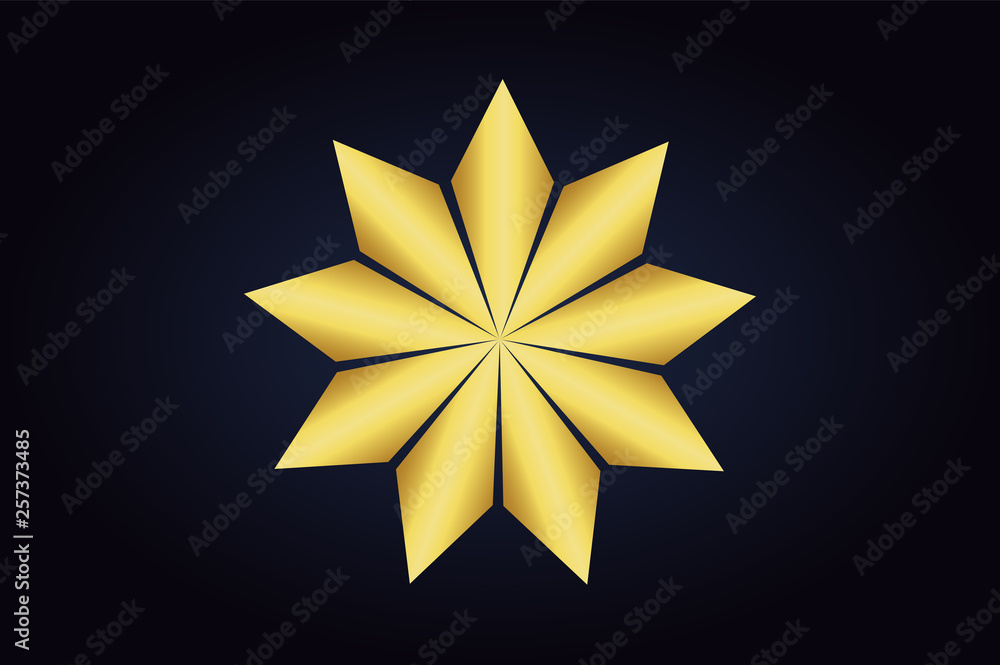Obraz premium Abstract floral vector golden logo. Minimalistic golden logo. Abstract flower with nine petals.