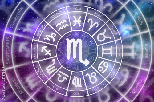 Zodiac Scorpio symbol inside of horoscope circle