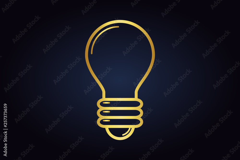 Golden lightbulb vector circuit. Minimalistic vector logo of electric bulb. Isolated lightbulb on dark background. Golden lightbulb vector circuit. Minimalistic vector logo of electric bulb. Isolated lightbulb on dark background.