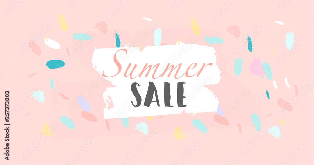 Summer social media banner hand drawn brush painting confetti background