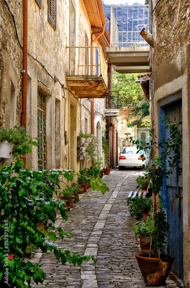 A quiet street in an old village of Pano Lefkara. Larnaca District, Cyprus.