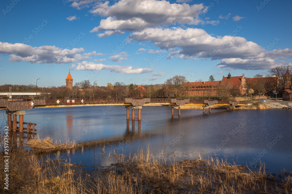 Footbridge over the Nogat river in Malbork, Pomorskie, Poland