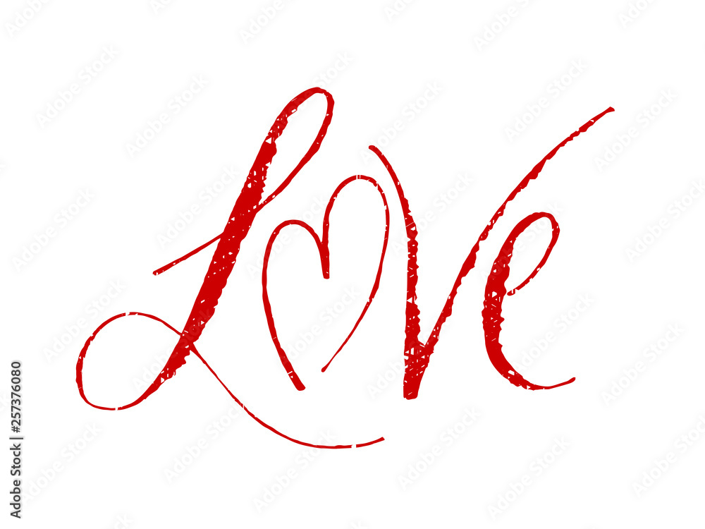 LOVE ruling pen calligraphy banner with heart LOVE ruling pen calligraphy banner with heart