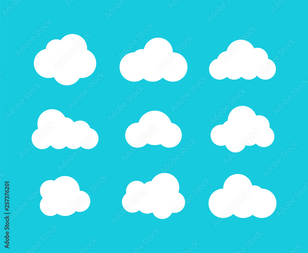 isolated clouds icons. cloud icons in trendy flat design on blue background isolated clouds icons. cloud icons in trendy flat design on blue background