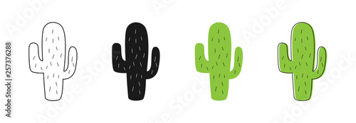 Isolated Cactus icons. Cactus vector icons. Set of different style cactus. Linear, web, flat and cartoon design