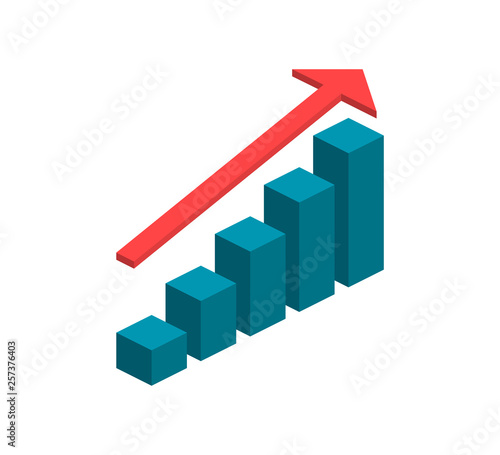 3d isometric graph. Isometric Graph in trendy flat color. Rating illustration. Feedback concept