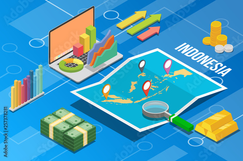 indonesia business economy growth country with map and finance condition - vector illustration