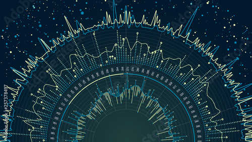 Vector big data visualization. Visual information complexity. Data analytics representation. Beauty of data.