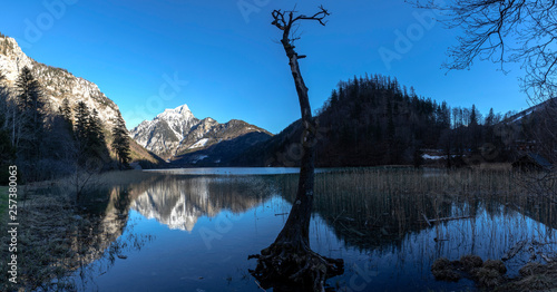 dusk on lake leopoldsteinersee near eisenerz in styria, austria photo