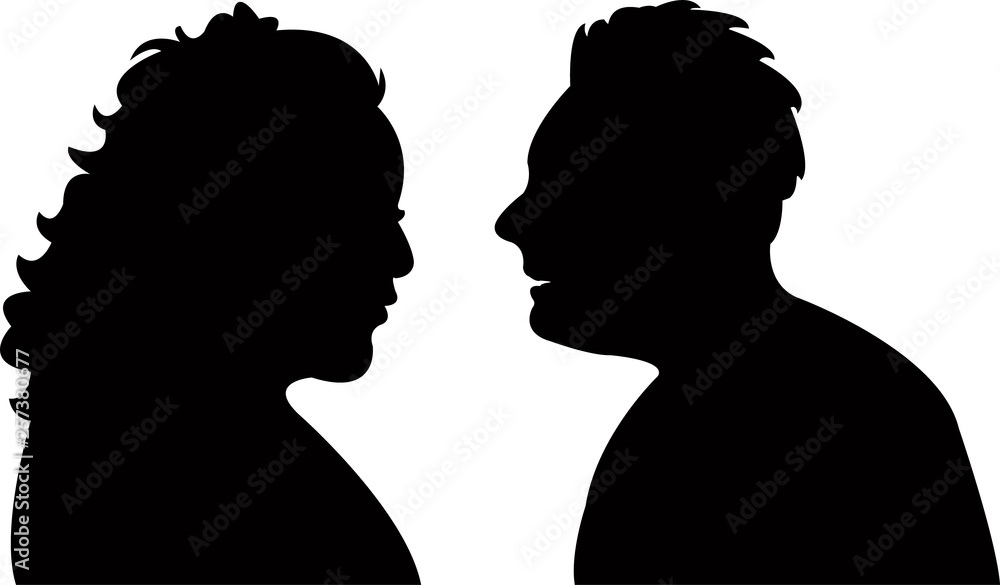 couple talking, silhouette vector