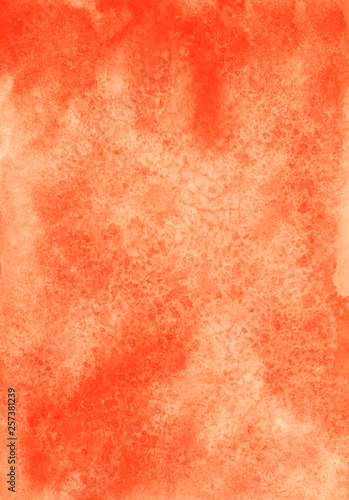 Abstract watercolor background.Orange gradient watercolor background with spots and stains. Handmade on paper with paints. Blurred, vertical, macro.