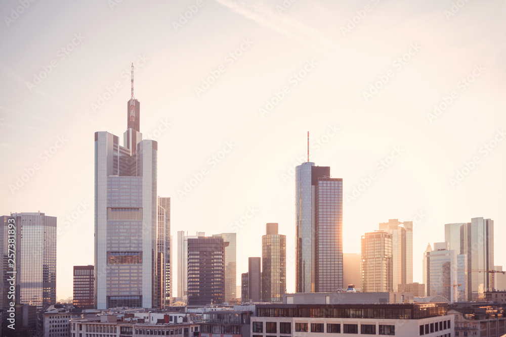 Obraz premium Frankfurt Financial District Skyscrapers at Sunrise