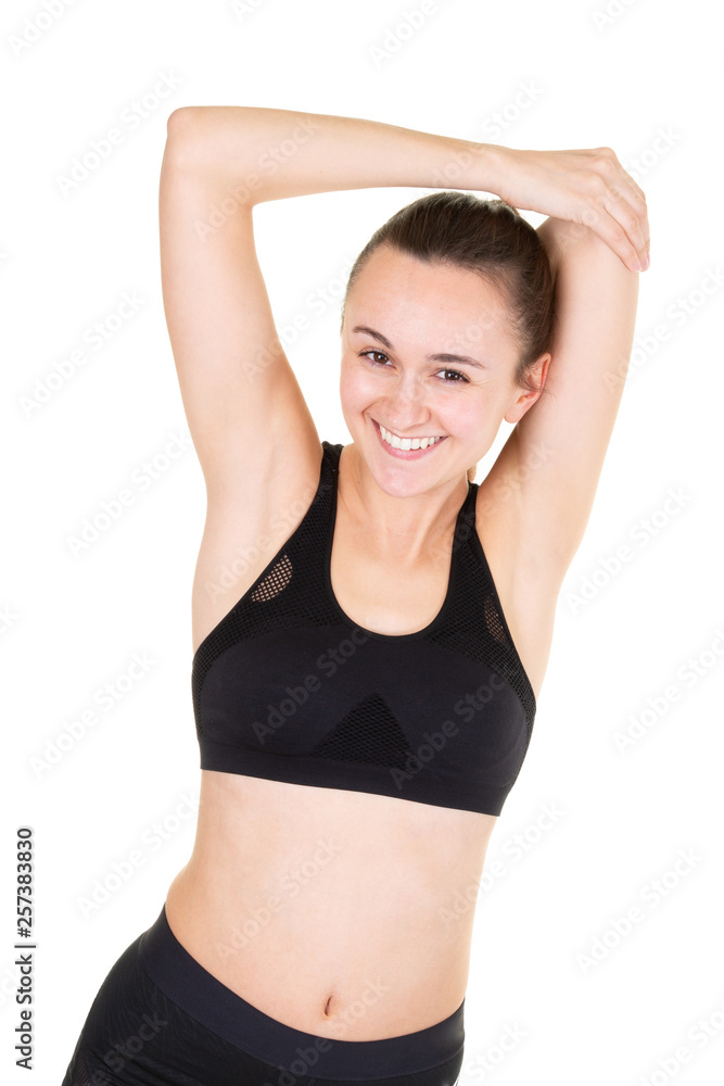 Powerful young fit woman yoga pose  on a white background