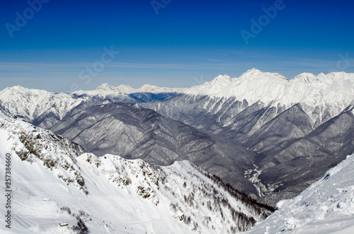 Amazing view of the Caucasus mountains in the ski resort Rosa Khutor Russia