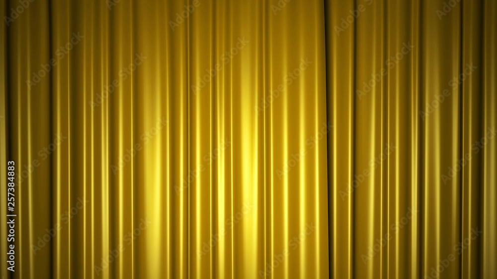 Obraz premium Golden silk curtain on stage. 3D illustration