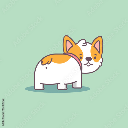 Funny corgi butt vector cartoon flat cute dog character isolated on background.