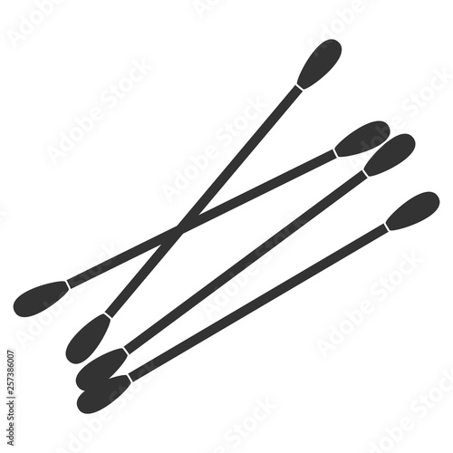 Cotton swab icon isolated on white background. Care and hygiene. Black ear and cosmetic buds. Wooden ear stick. Bath and makeup symbols.. Vector illustration
