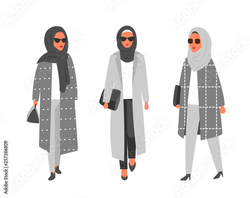 Hijab muslim woman. Arab modern fashion. Vector people