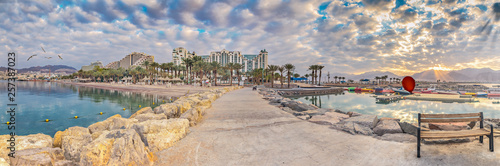 Panoramic view on Eilat from stone walking pier, Eilat is a famous tourist resort and recreational city in Israel