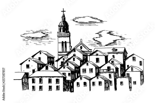 Vector sketch of architecture of Korcula, Croatia.