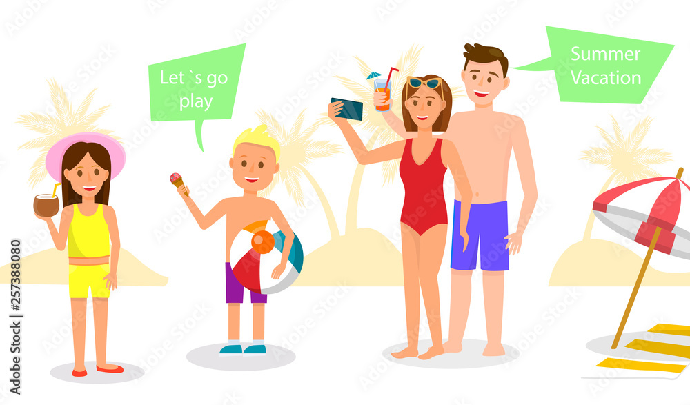 Happy Family Have Rest at Resort. Parents and Kids Happy Family Have Rest at Resort. Parents and Kids