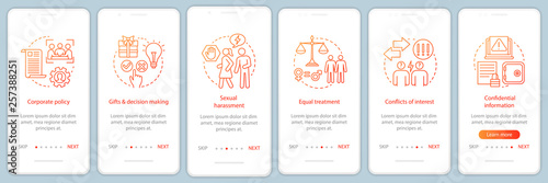 Business ethics onboarding mobile app page screen vector template